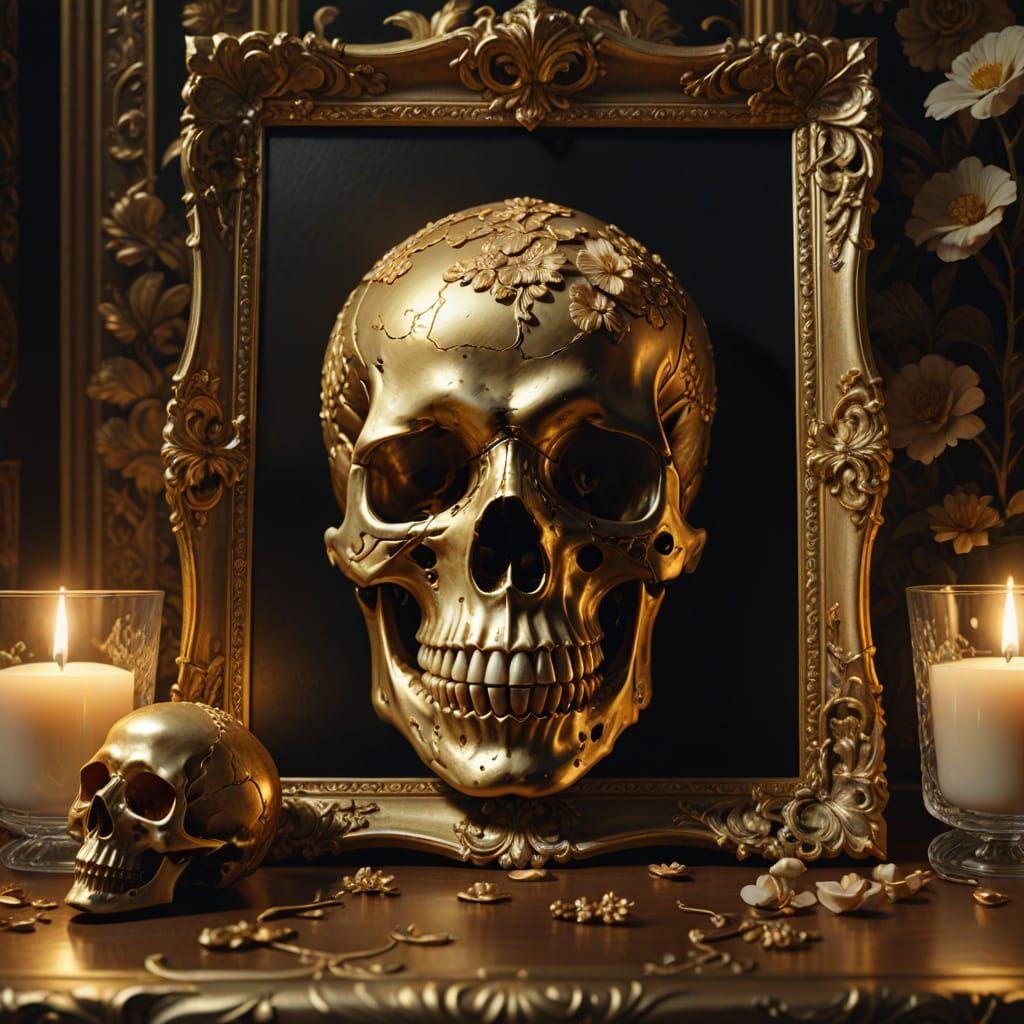 Baroque Still Life: Skull in Lavish Study