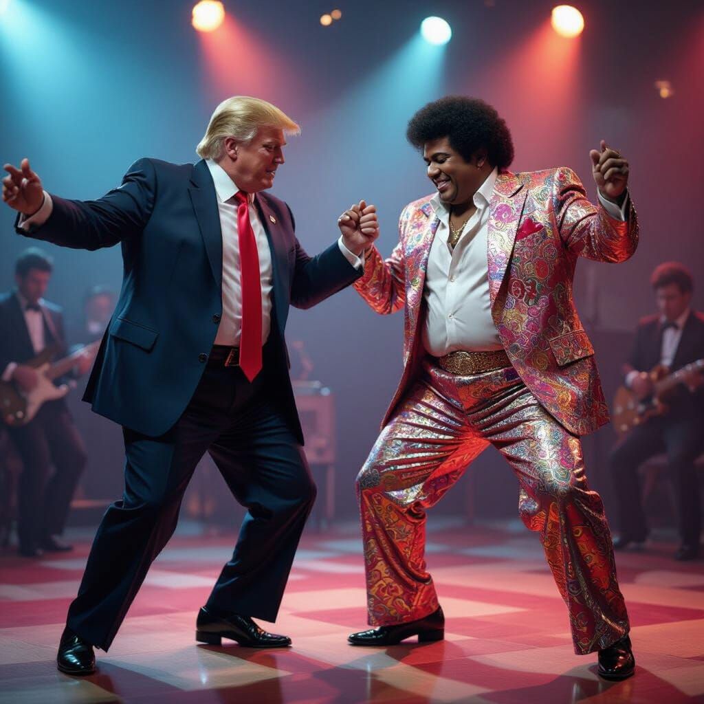 Trump and Chubby Checker Twist in Matte Painting Style