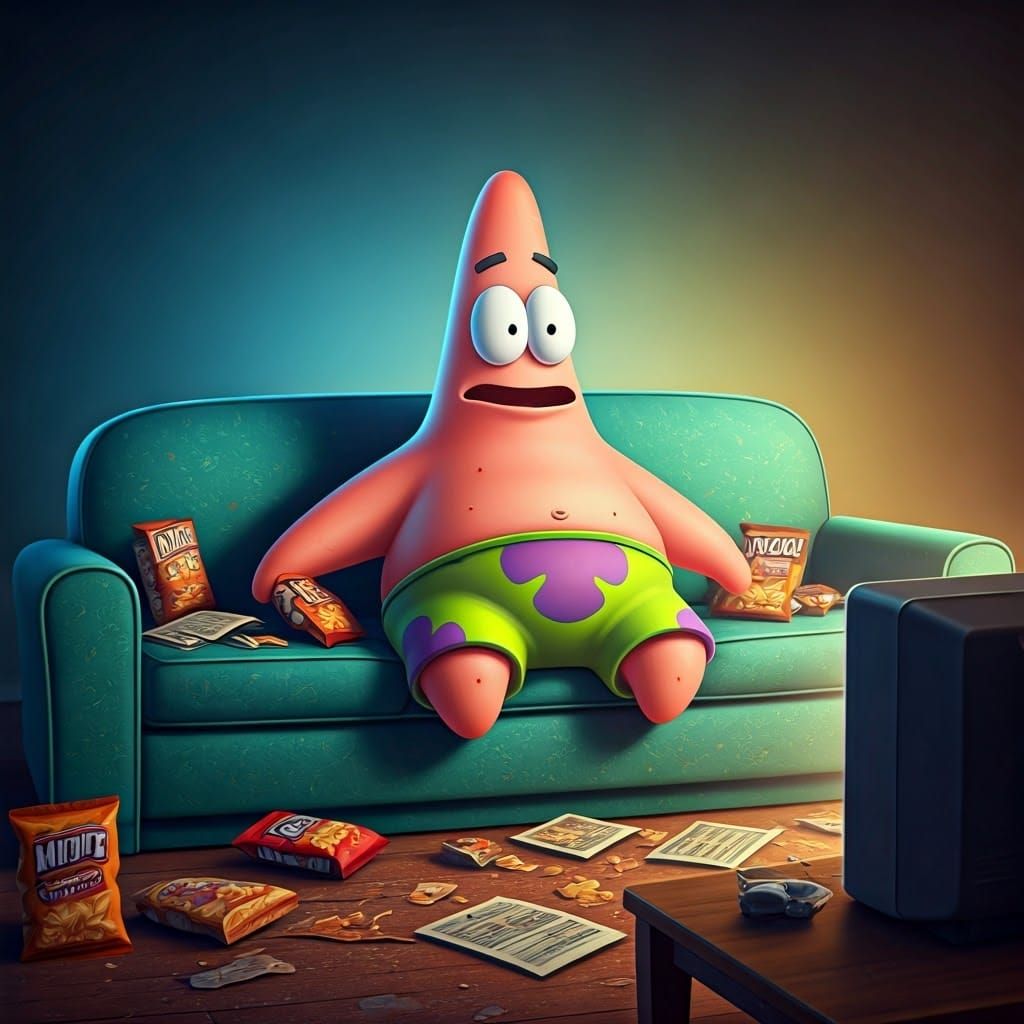 Patrick Star Watches TV: 3D Digital Art