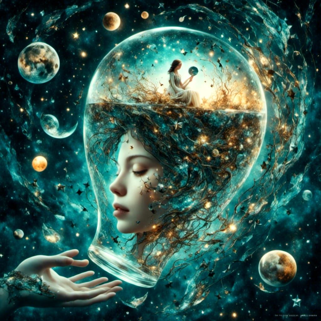 Levitating Transparent Cup in Cracked Glass Style