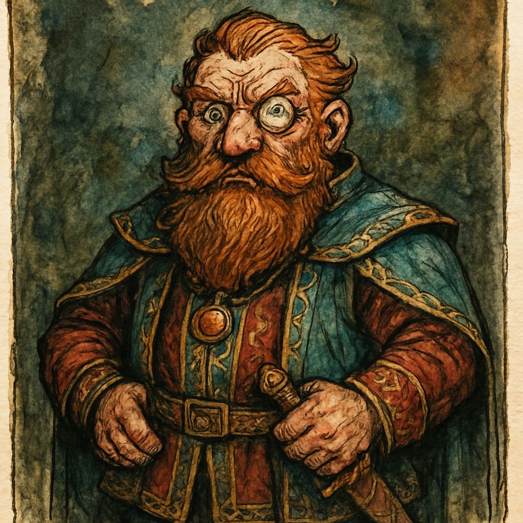 Vibrant Watercolor of Heroic Dwarven Noble Character