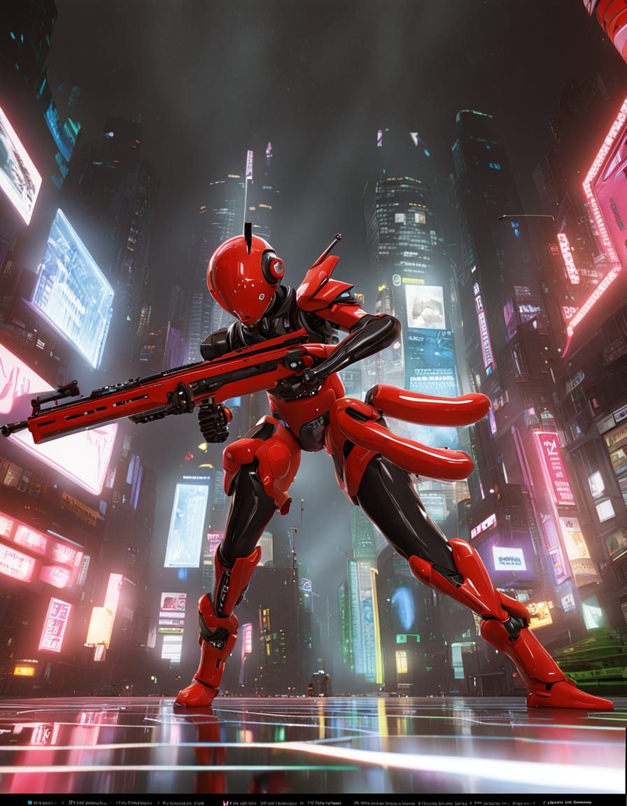 Cyborg SWAT Officer in Neon Tokyo: Anime Style