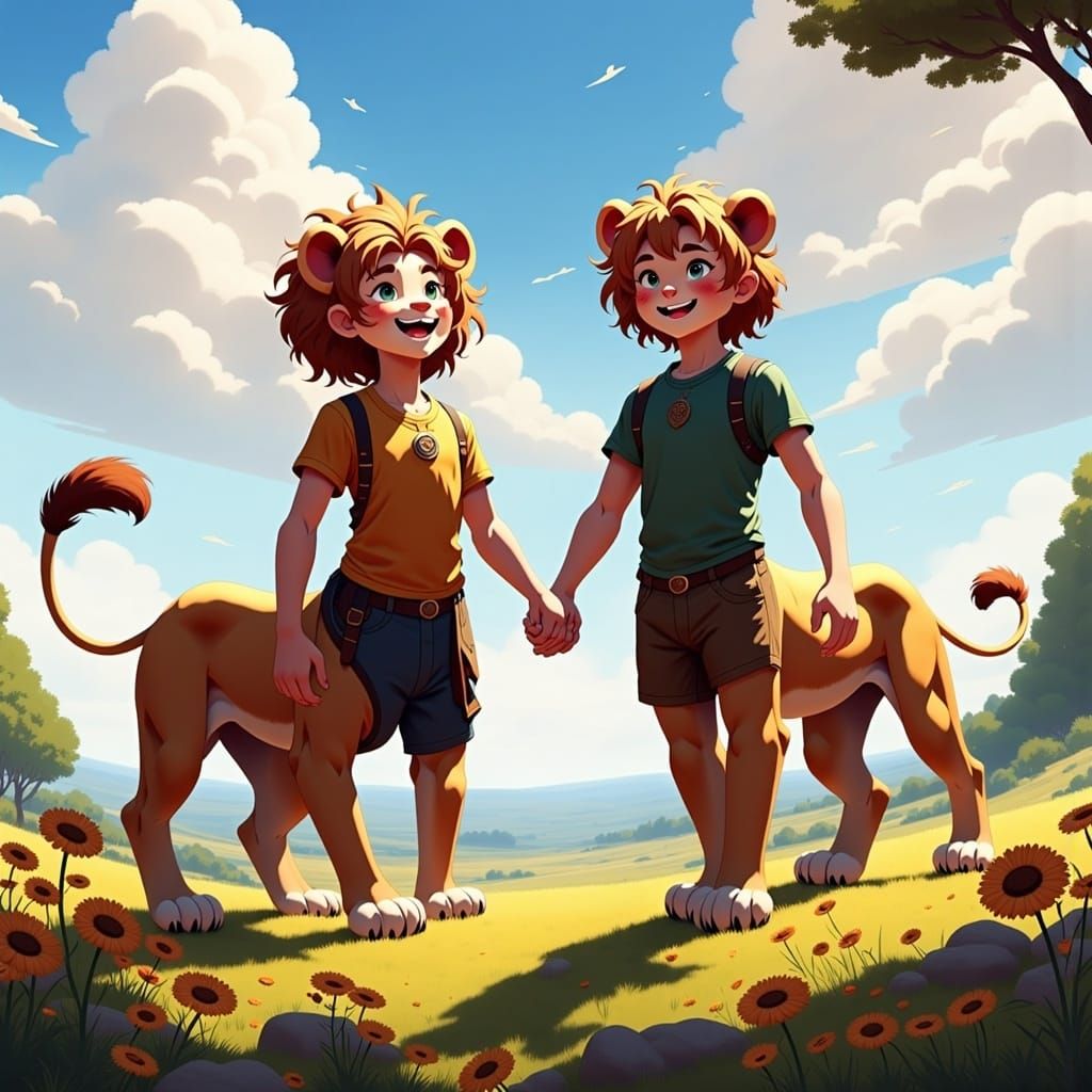 Wemic Children Play in Sun-Drenched Meadow