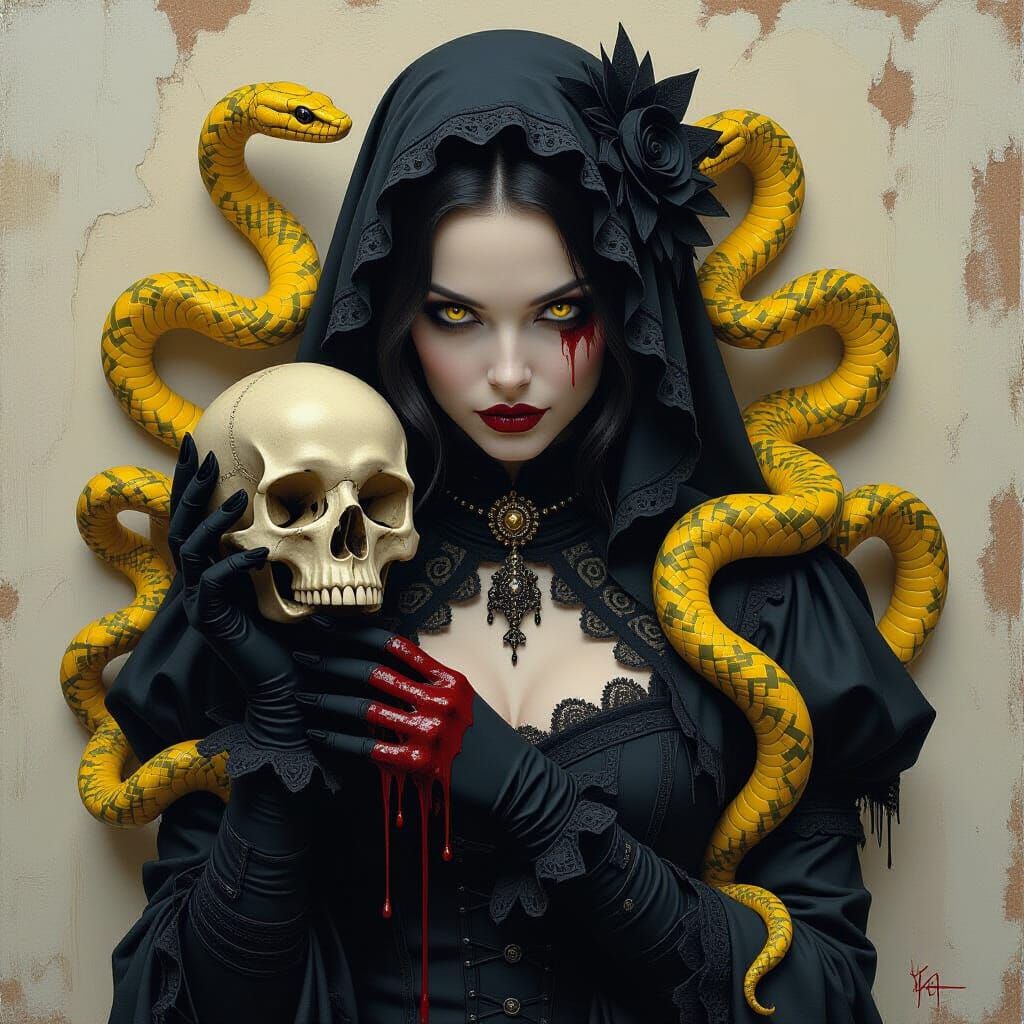 Gothic Lady with Snakes in Oil Painting Style