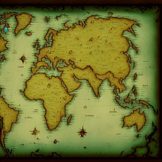 Fantasy World Map on Old Parchment