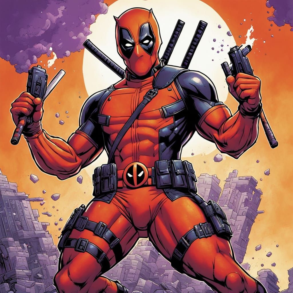 Deadpool's Color Mishap: Purple and Orange Comic Art