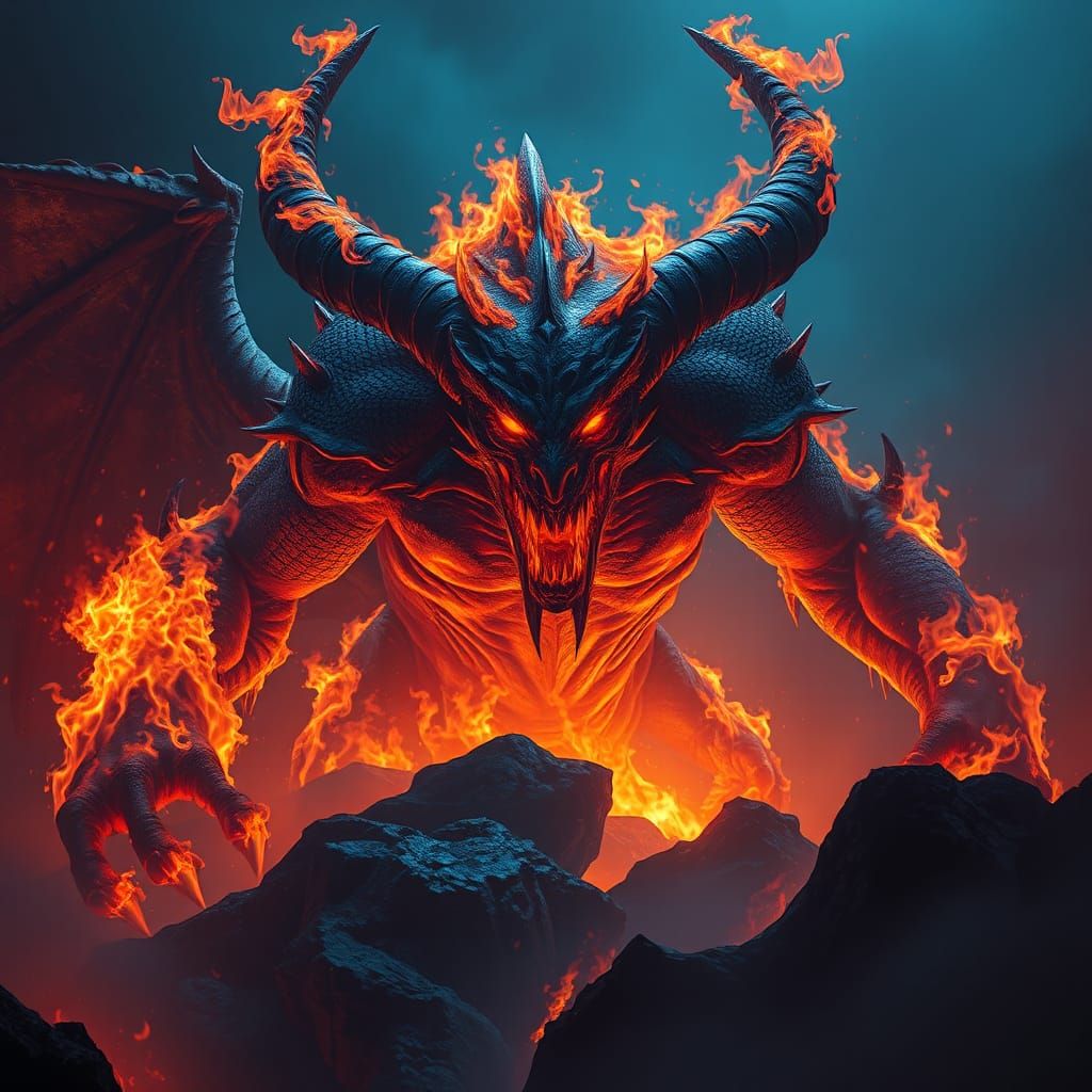 Terrifying Demon in Flames: A Matte Painting