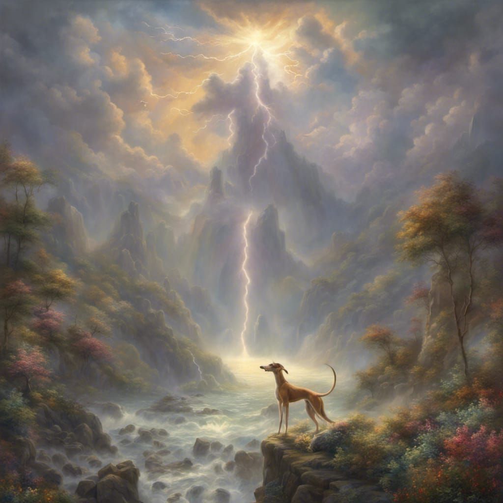 Divine Galgo Deity in Ethereal Luminism Style