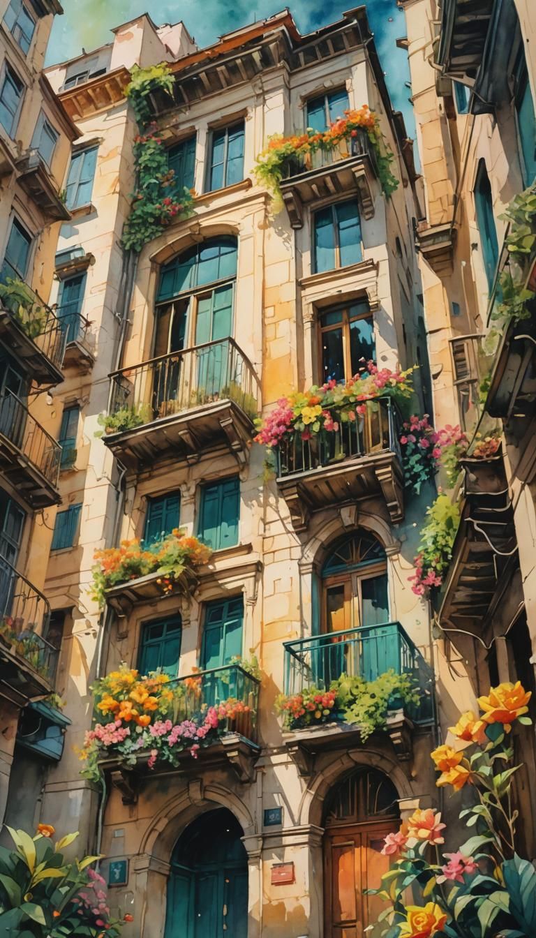 Istanbul Buildings in Post-Impressionist Watercolor