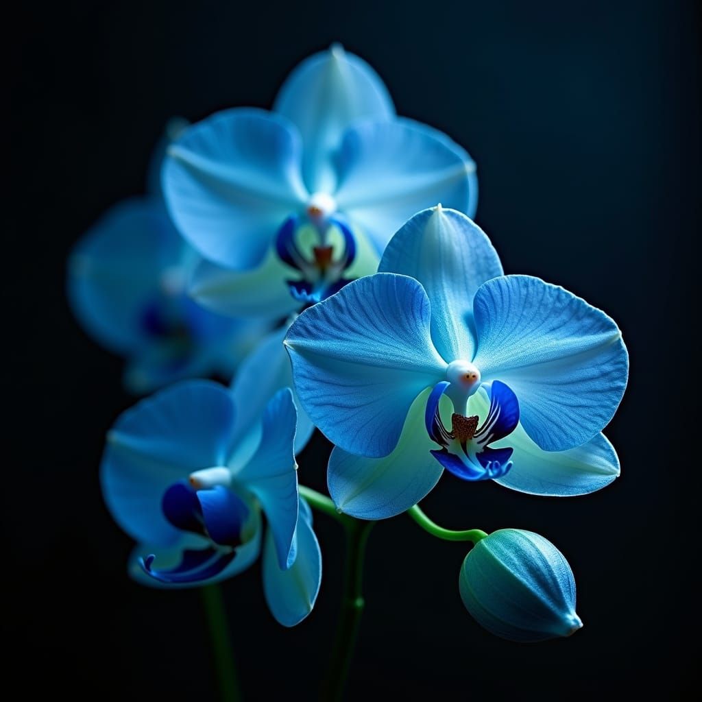 Exotic Blue and White Singapore Orchids in Bloom