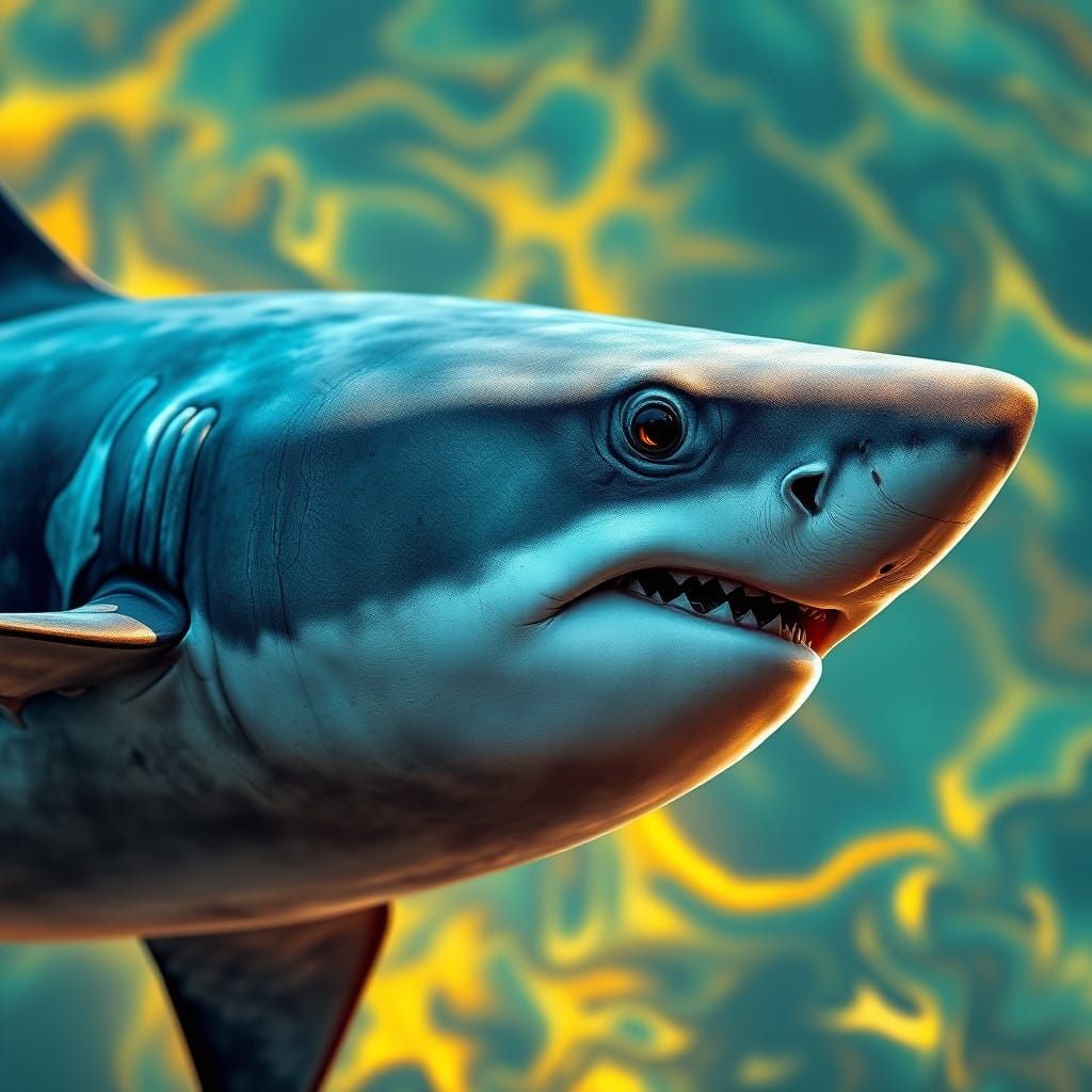 Hyperrealistic Shark Portrait in Tropical Ocean Setting