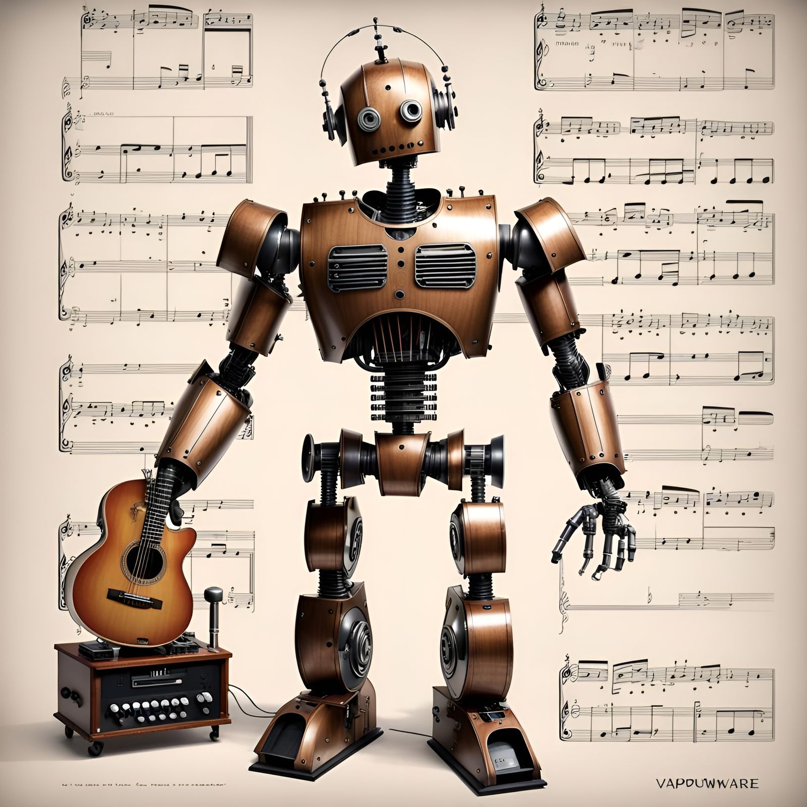 Musical Instrument Robot in Vaporwave Style