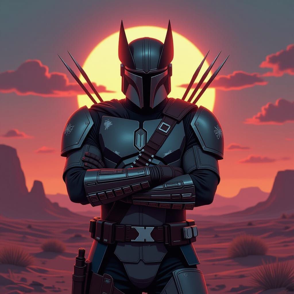 Wolverine Mandalorian Hybrid Warrior on Alien Planet