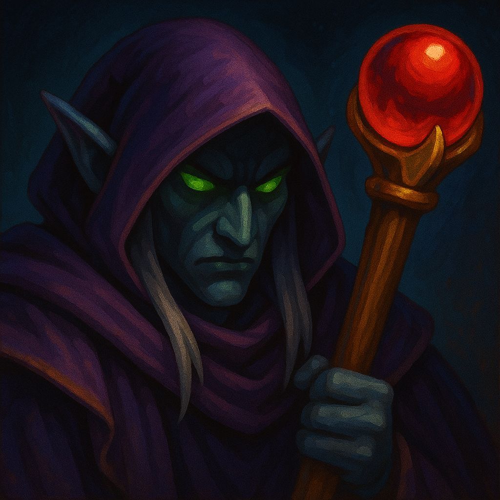 Dark Elf Warlock Icon in High-Resolution Pixel Art Style