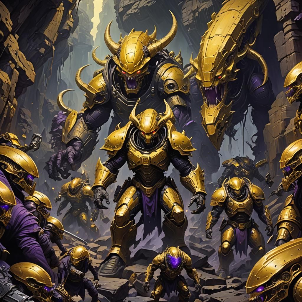 Armored Alien Invasion in Dark Fantasy Gold Mine