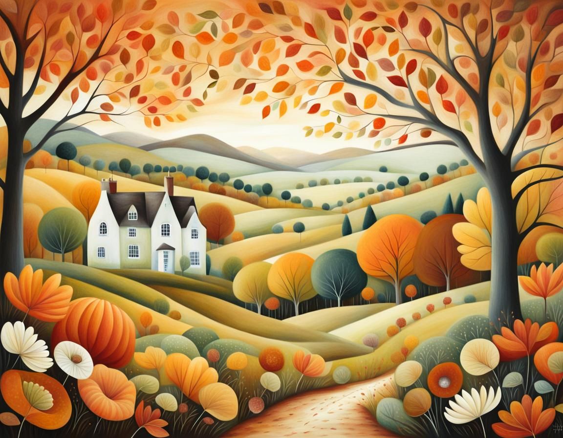 Vibrant Autumn Landscape Painting