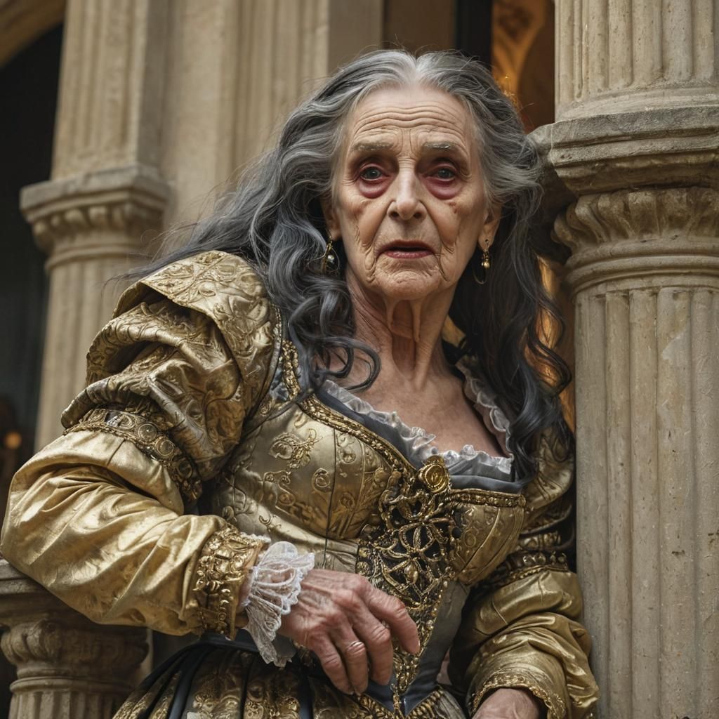 Elderly Transvestite as Juliet in Pre-Raphaelite Style