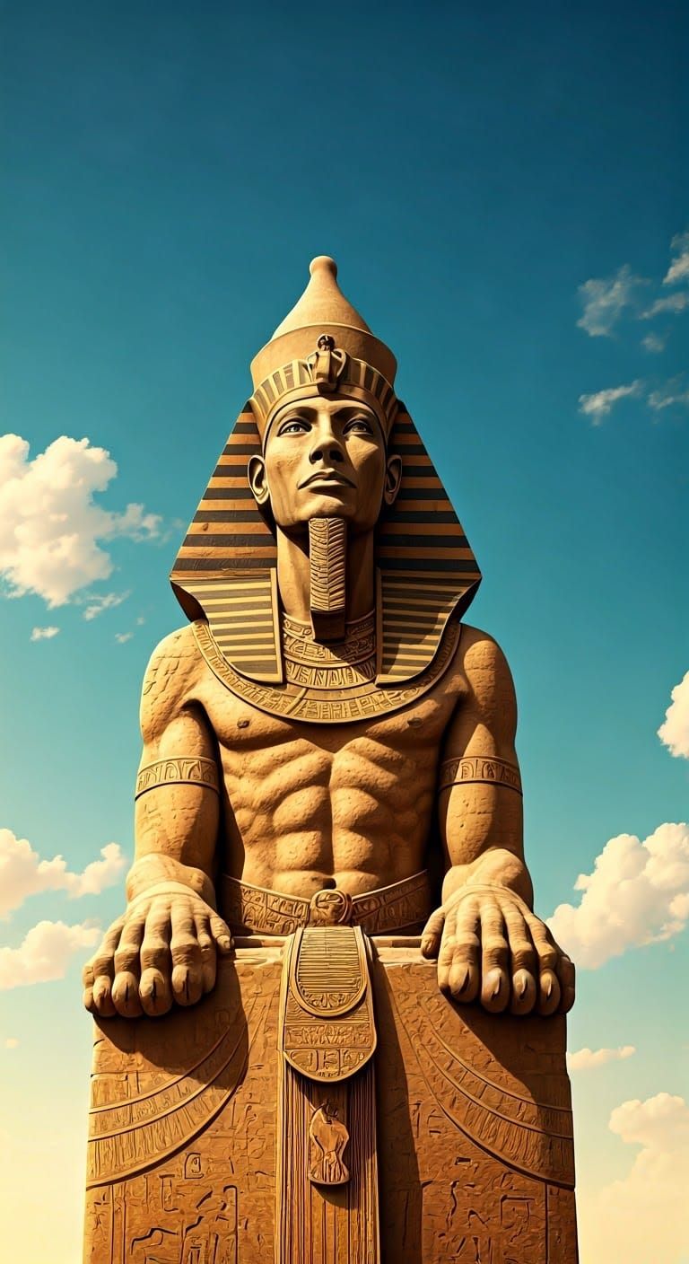 Egyptian Sphinx Soars in Celestial Blue