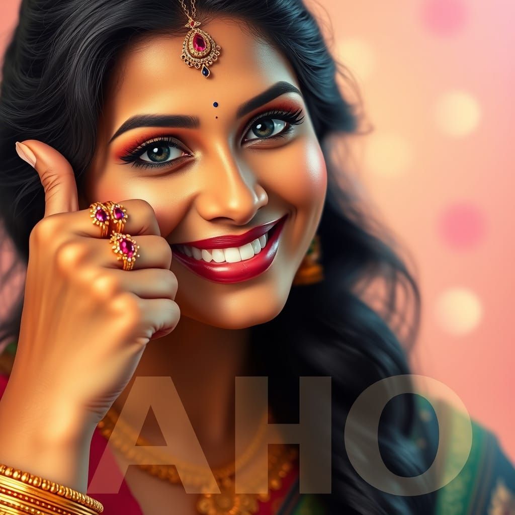 Indian Woman in Traditional Attire with Vibrant Colors and G...