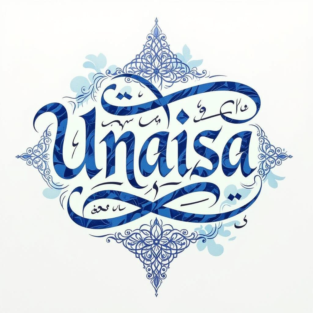 Elegant UNAISA Calligraphy in Blue Ink on Textured Paper