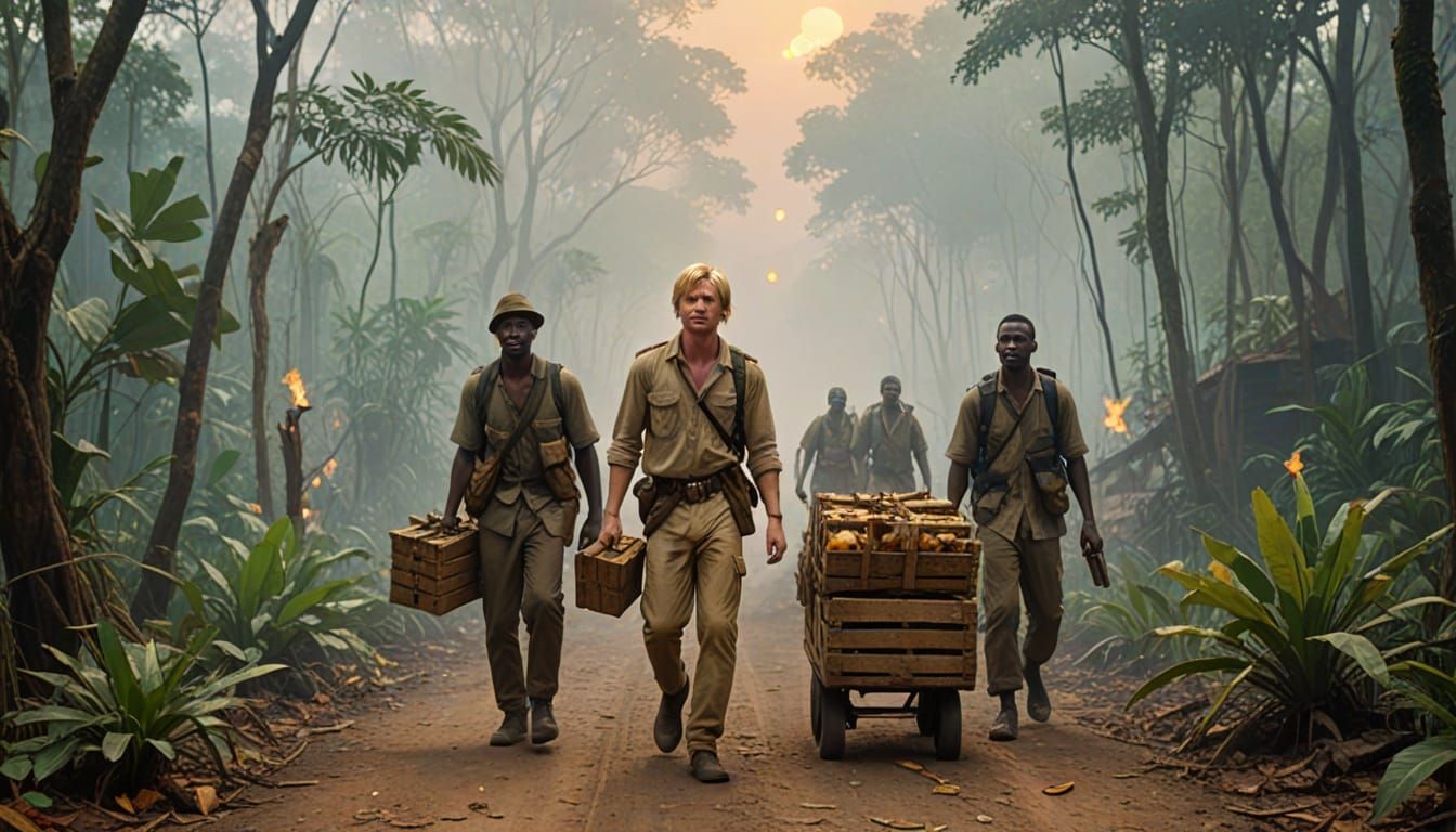 English Explorer in Kongo Jungle: Triadic Color Concept Art