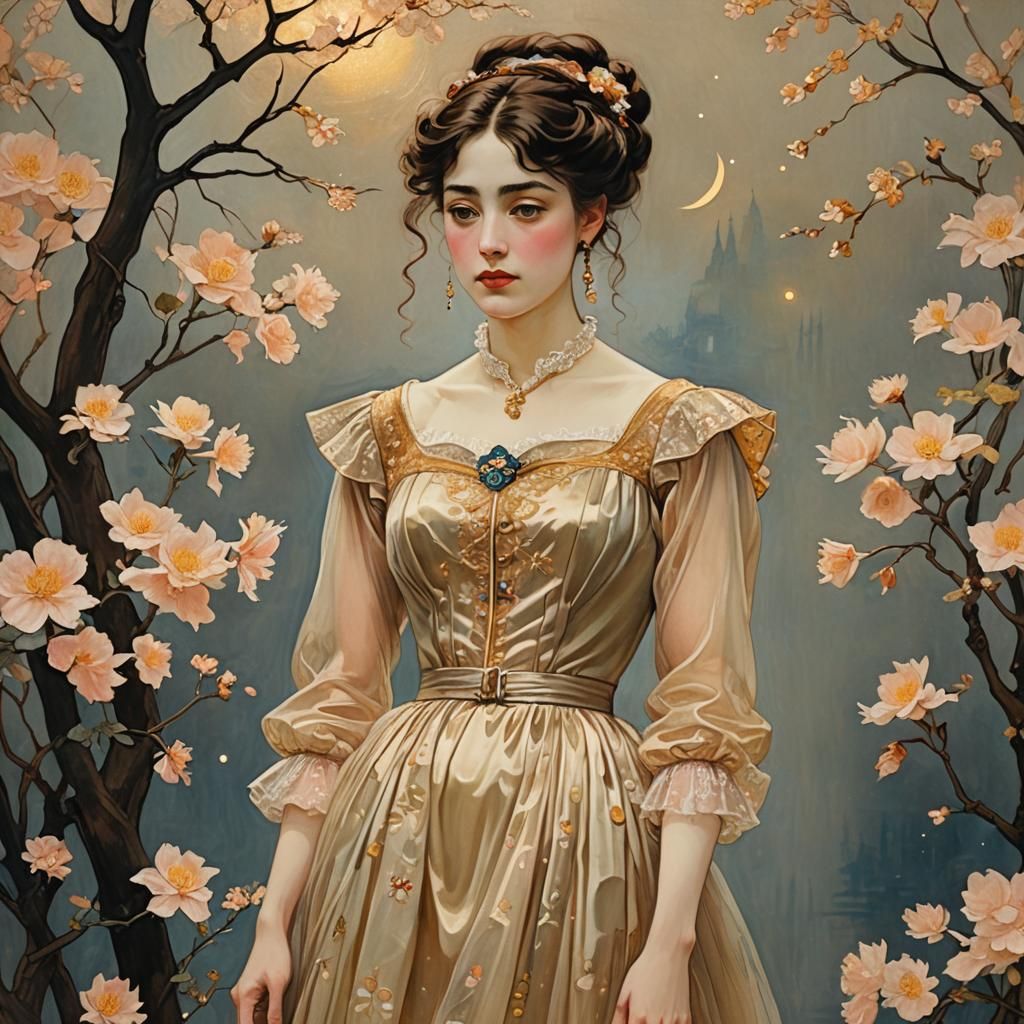 Golden Light Portrait in Art Nouveau Style