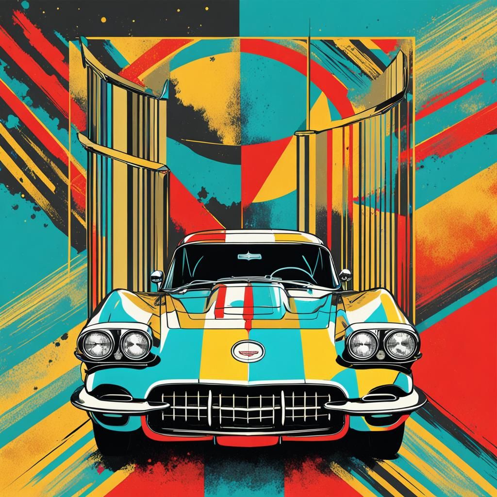 Retro Corvette in Pop Art Screen Print Style