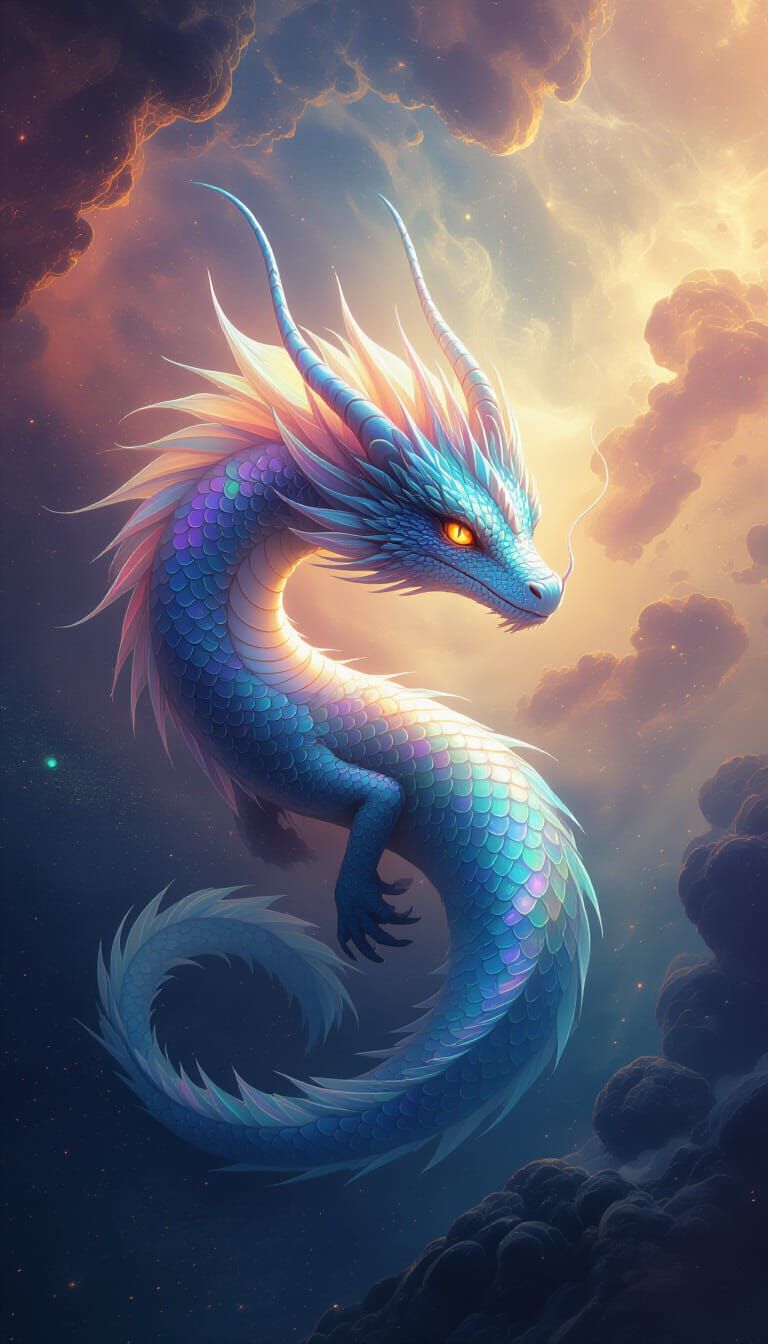 Ethereal Water Dragon Swimming Through Vibrant Nebula