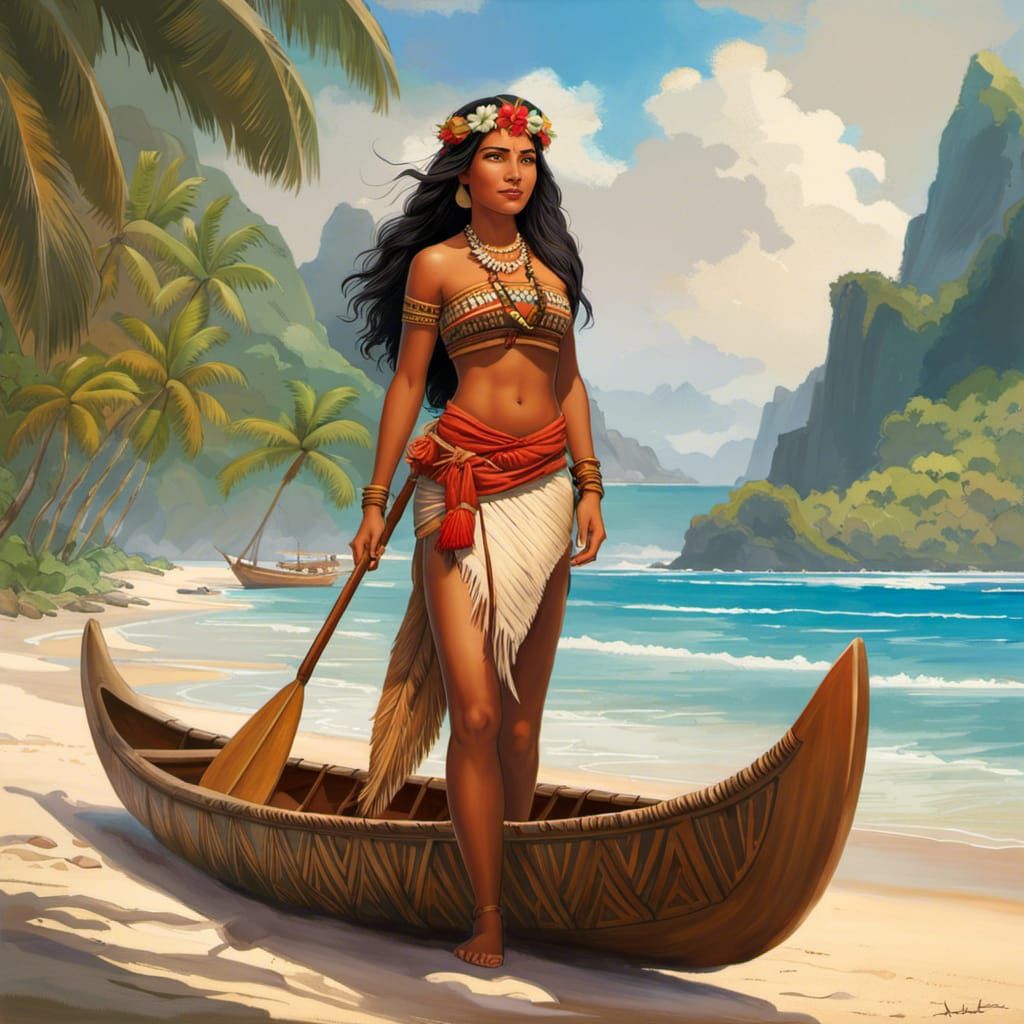 Polynesian Woman on Tropical Beach, Classical Style