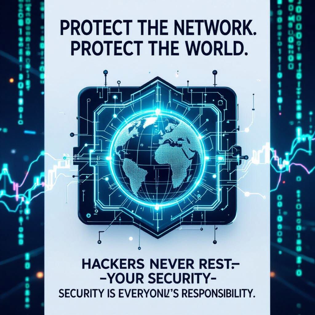 Futuristic Cybersecurity Poster: Globe Protected by Firewall