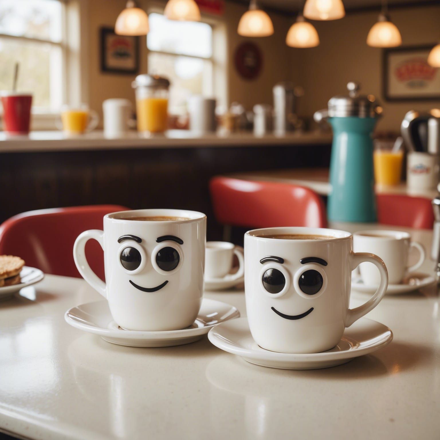 1950s Diner Scene with Googly Eye Mug