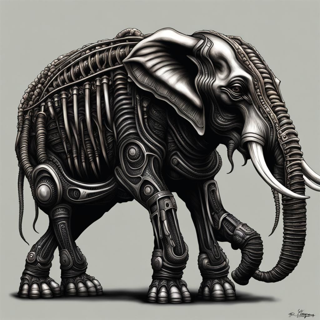 Xenomorphic Elephant in H.R. Giger Style