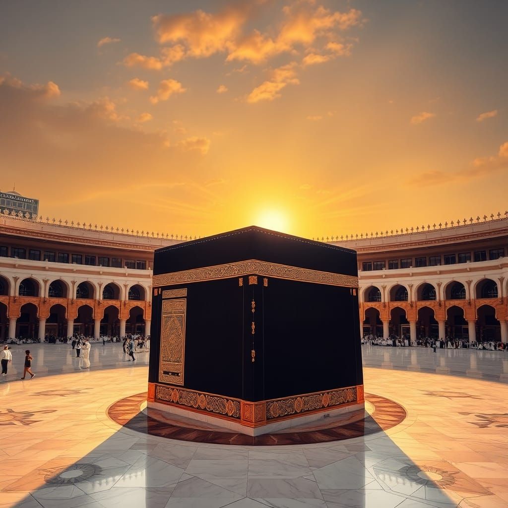 The Holy Kaaba in Mecca at Sunset