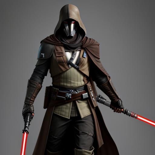 Hooded Mandalorian Assassin with Lightsaber
