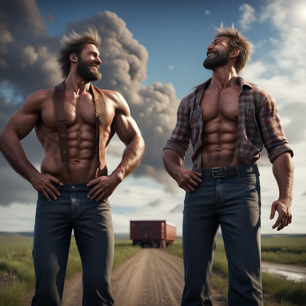 Handsome Farmers Celebrate in Kansas, Ultra Realistic