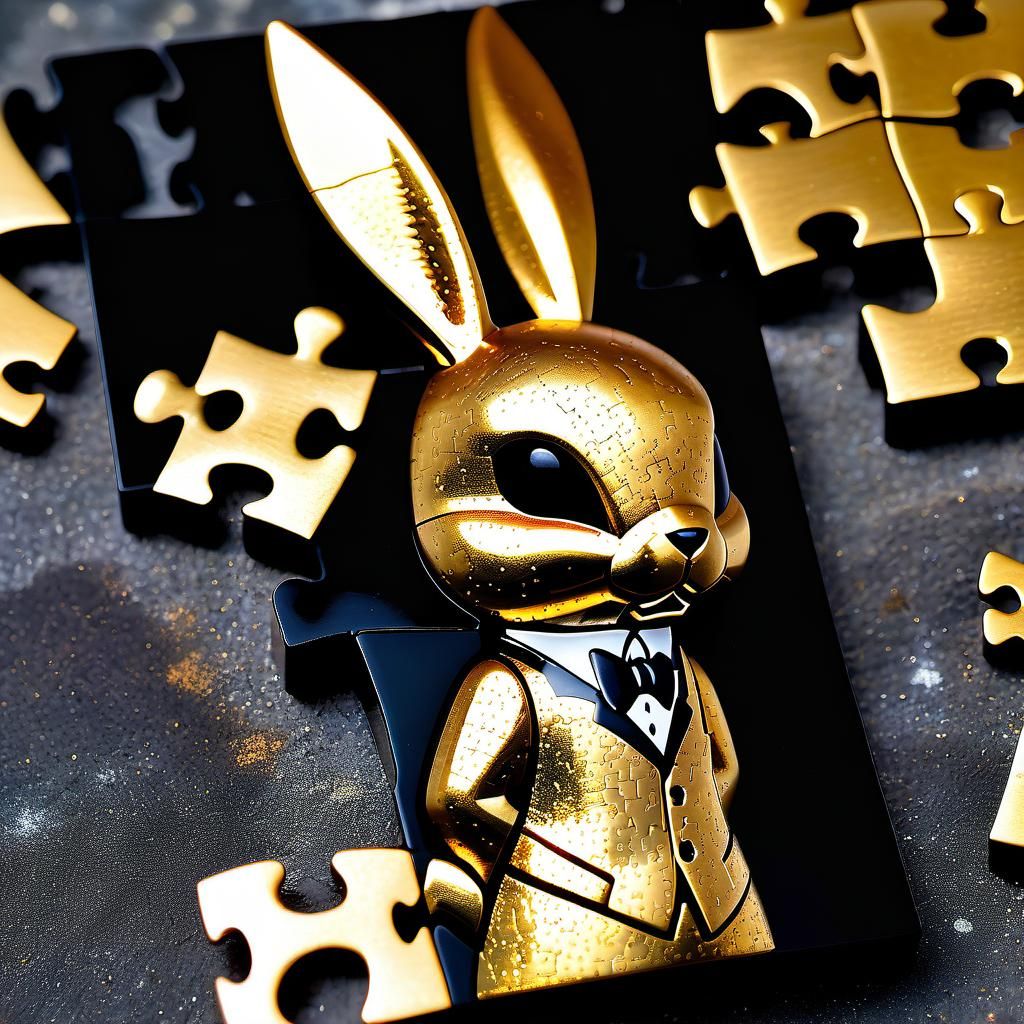 Jigsaw Puzzle Bunny Portrait in Psychedelic Art Style