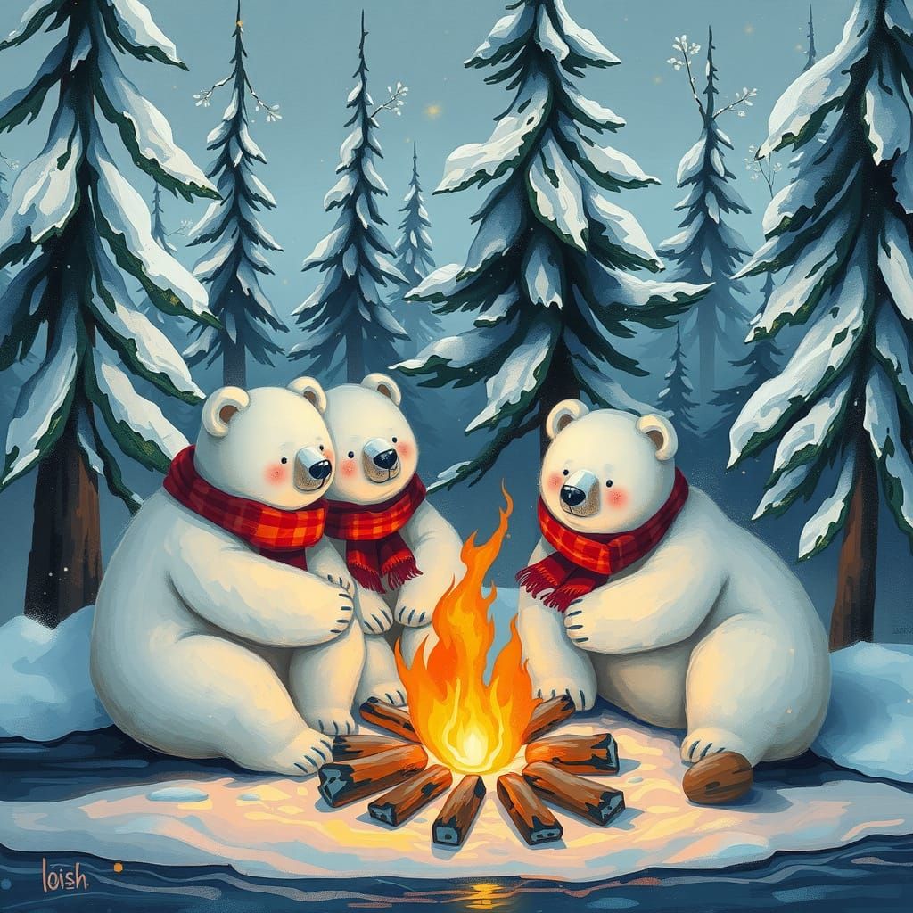 Whimsical Winter Wonderland of Polar Bears and Majestic Snow...