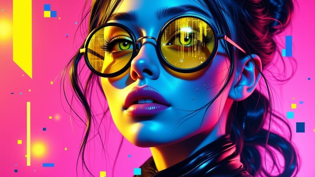 Glowing Cyberpunk Portrait of a Young Woman