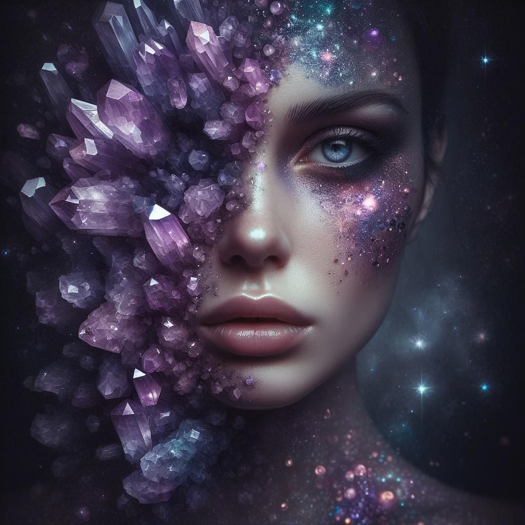 Amethyst Crystal Woman Portrait in Fantasy Digital Art