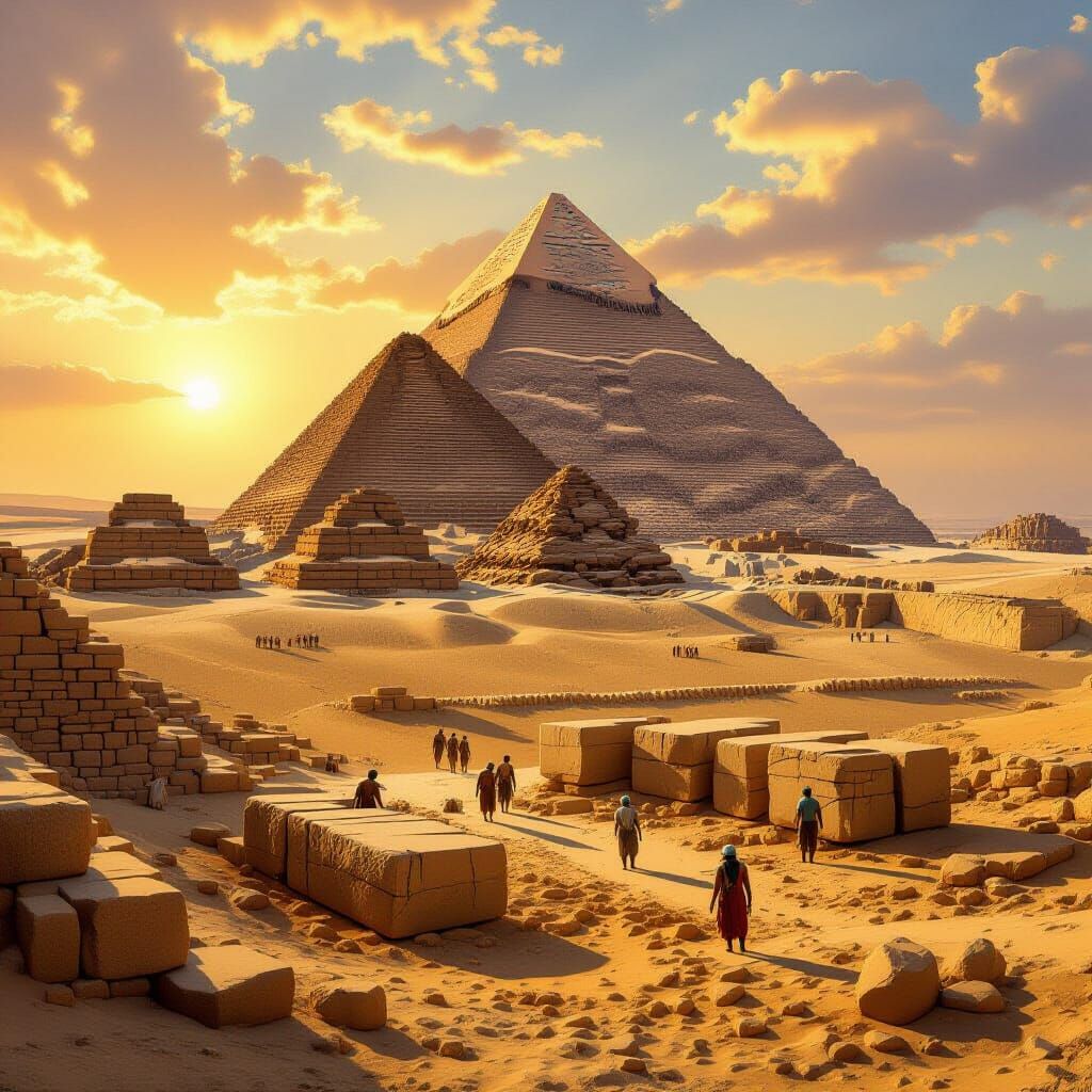 Giza Pyramids Under Construction: Ancient Egyptian Workers