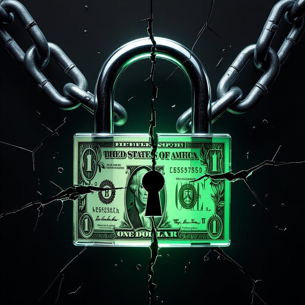 Currency Flow Padlock with Shattered Chains