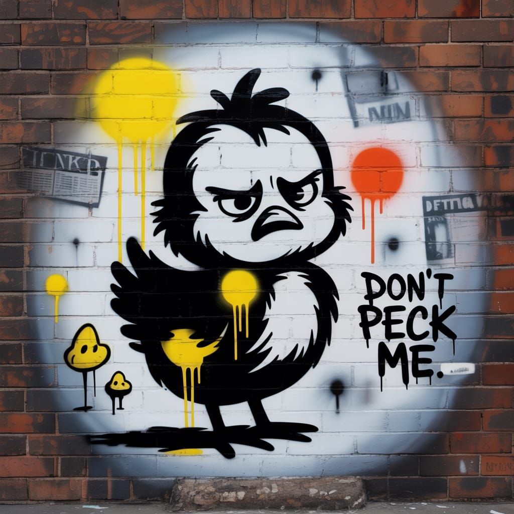 Grumpy Chick Street Art Mural in Banksy Style