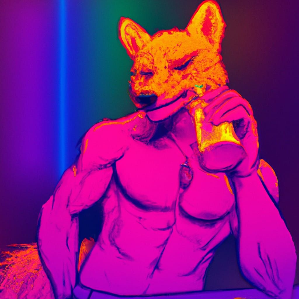 Anthropomorphic Fox Man in Neon Pop Art