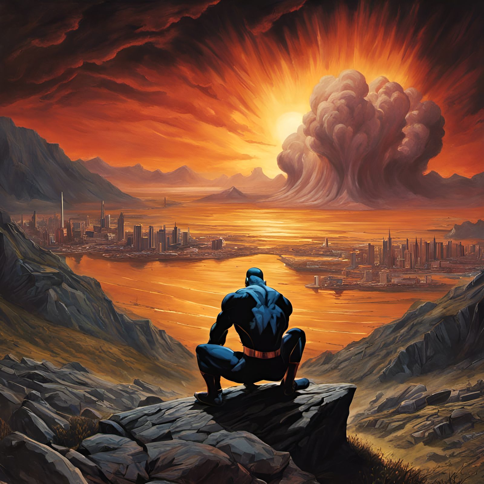 Superhero Despair in Nuclear Wasteland Painting