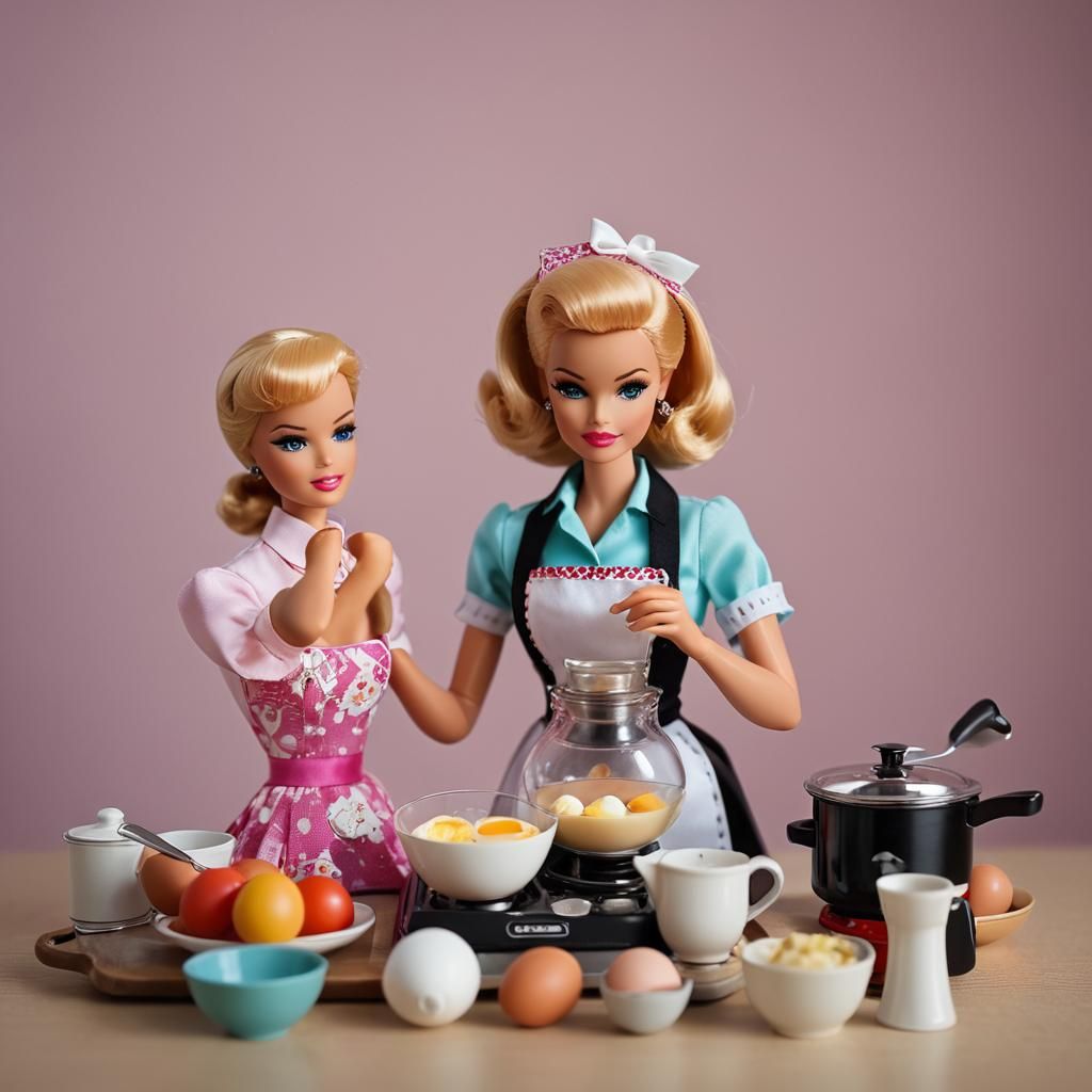 Barbie as 50s Housewife Timing Eggs