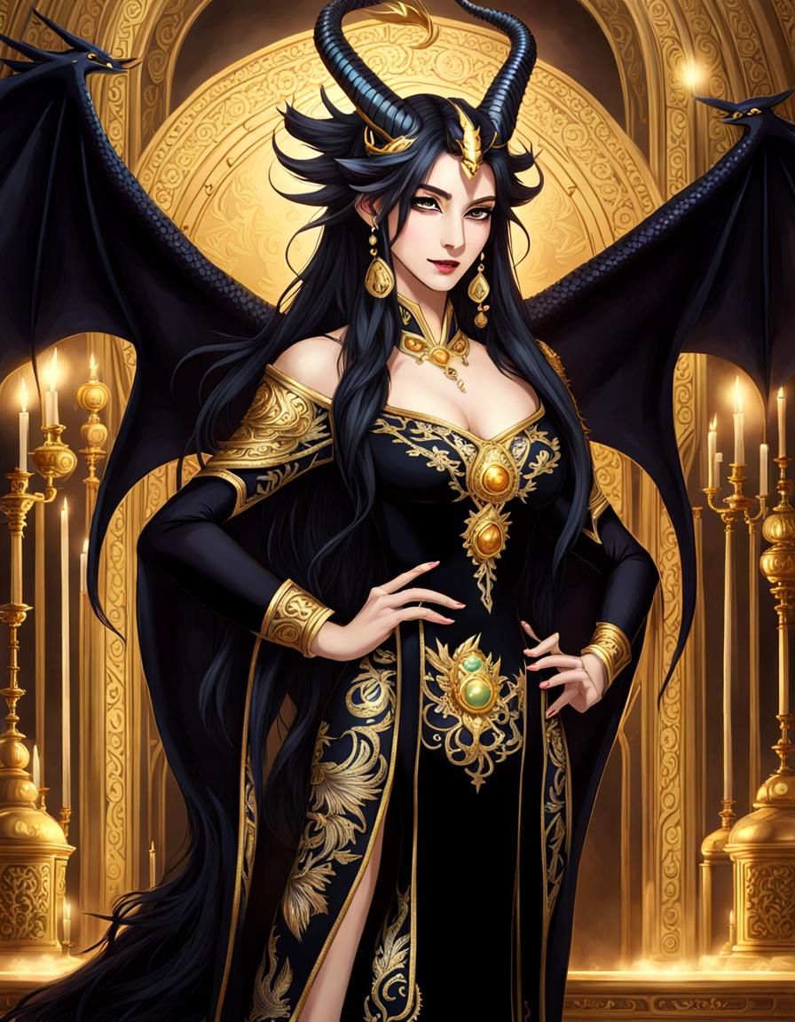 Dragon Lady Portrait in Gown with Sign