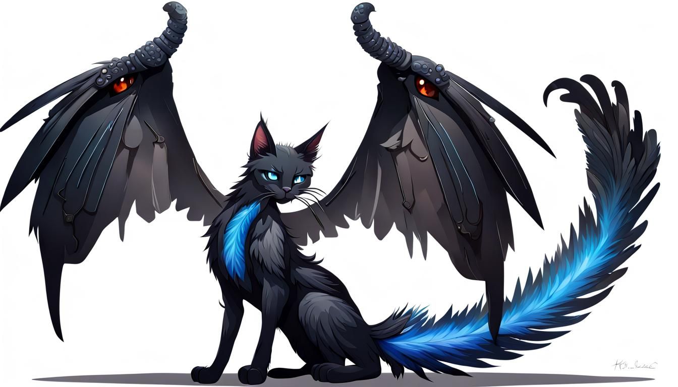 Demon Cat with Scorpion Tail and Crow Wings