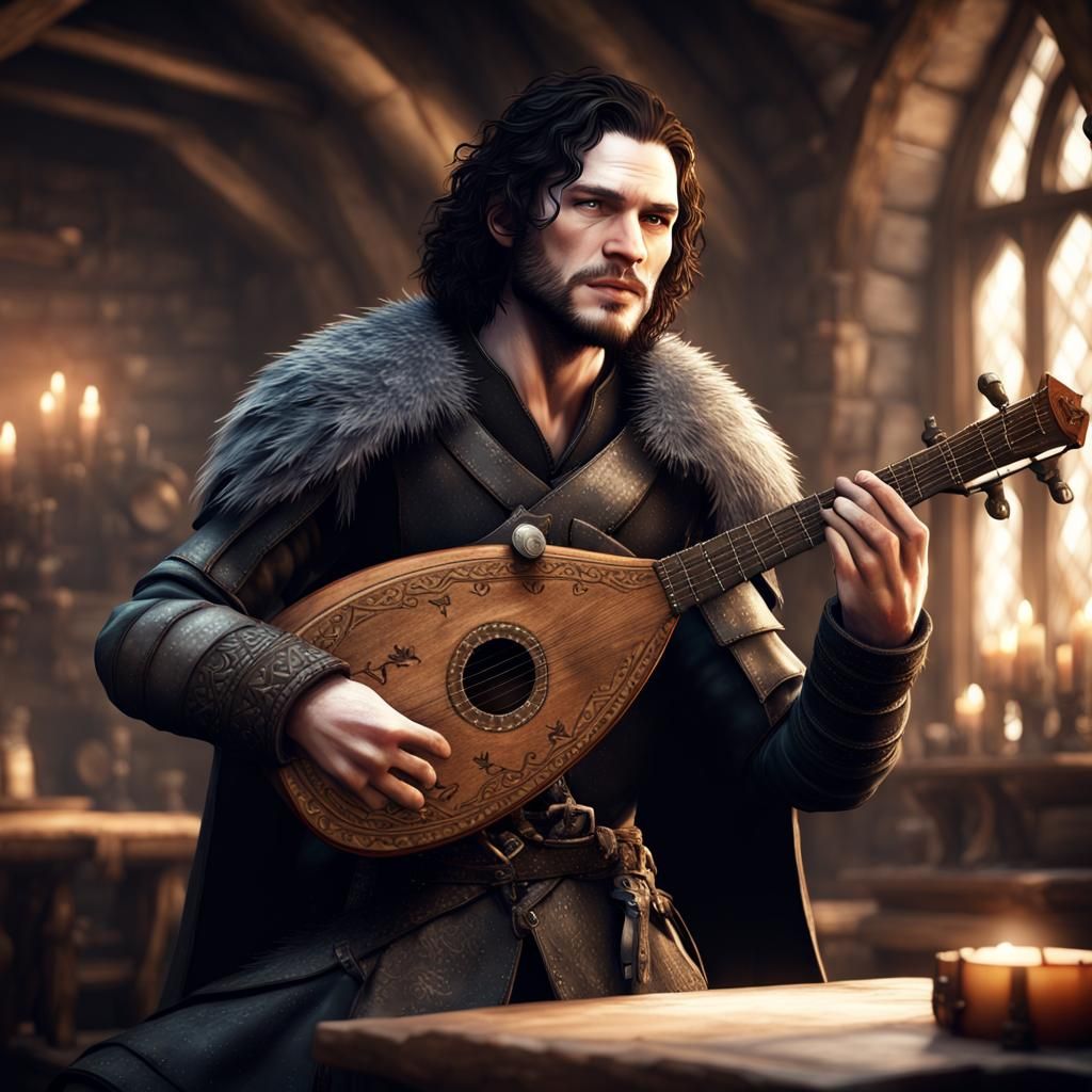 Jon Snow as Skyrim Bard in Detailed Matte Painting