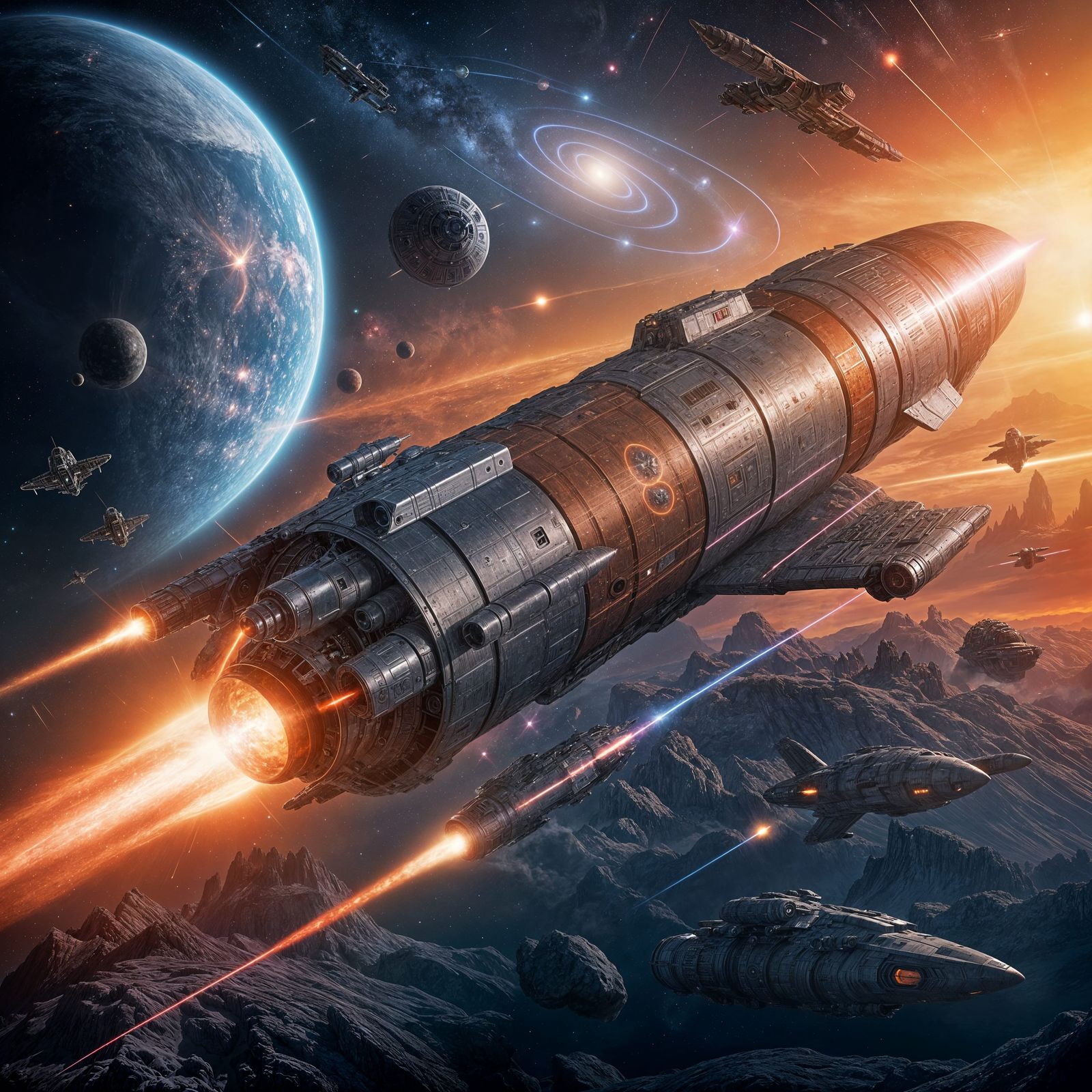 Massive Spaceship Unleashes Plasma Over Alien World