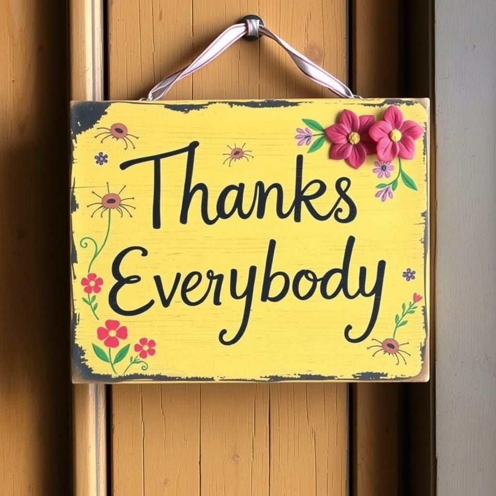 Vintage Floral Sign with Folk Art Whimsy